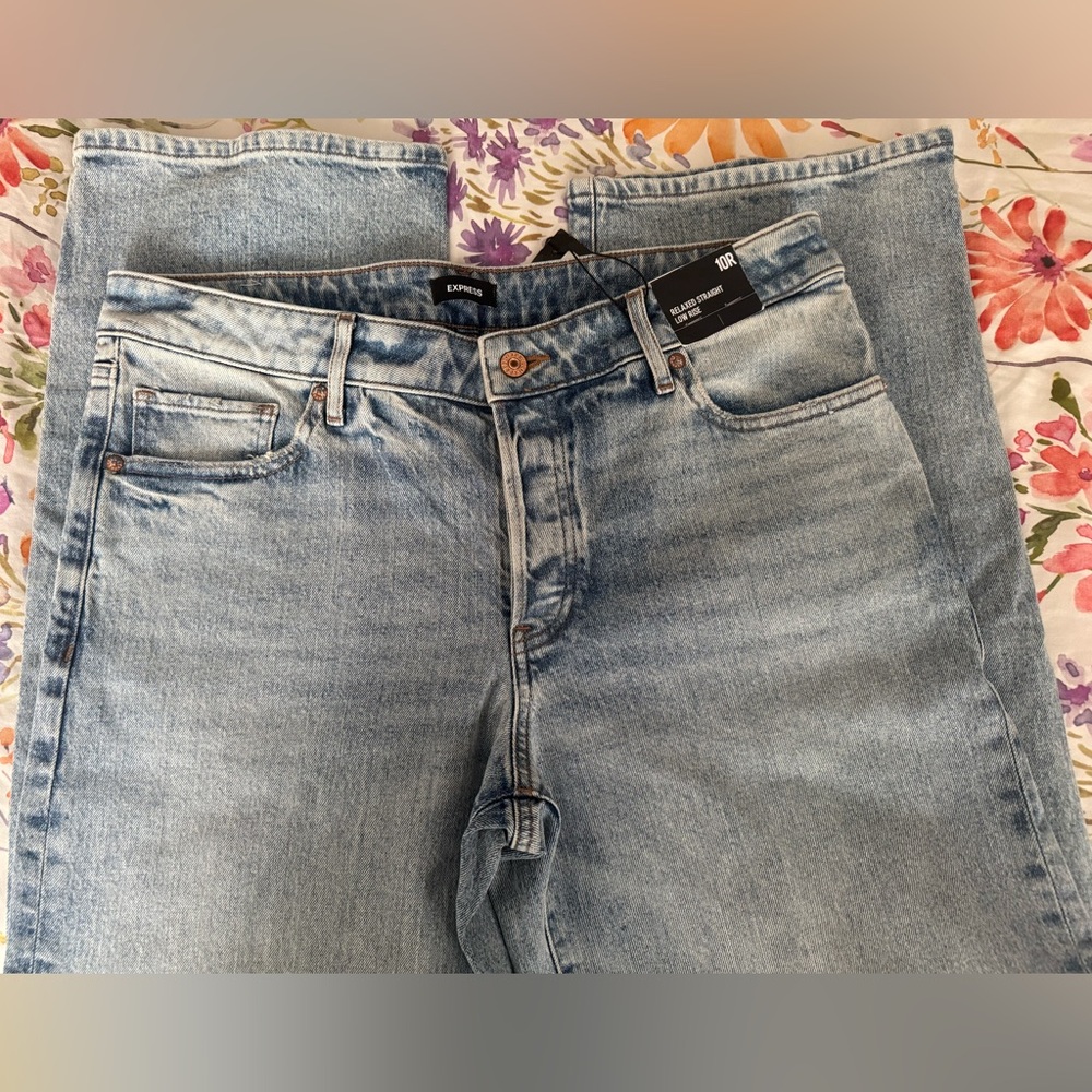 Express Light Blue Straight Leg Jeans